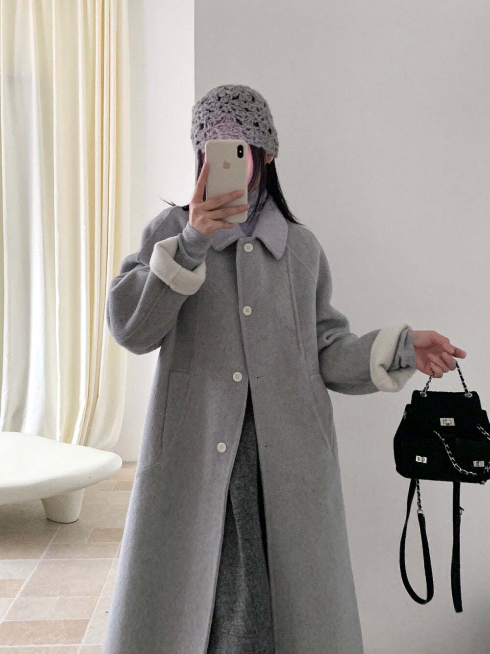 // 極簡高級感翻領100%wool雙面手工羊毛外套