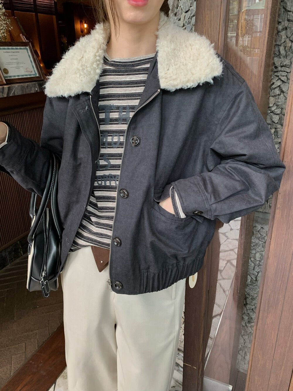 // 帥帥毛毛領夾棉飛行外套