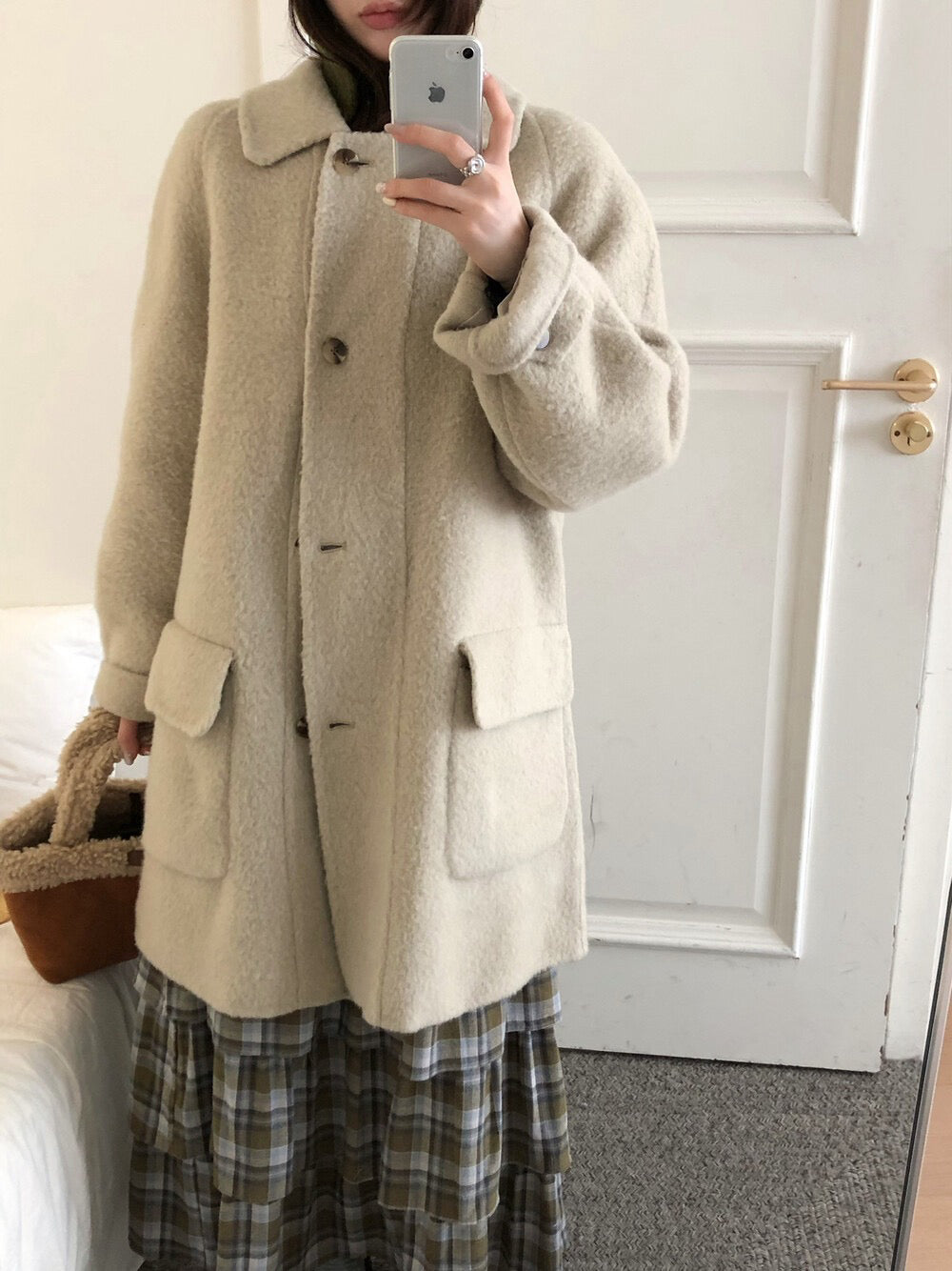 // 10%alpaca+80%wool口袋翻領長長外套