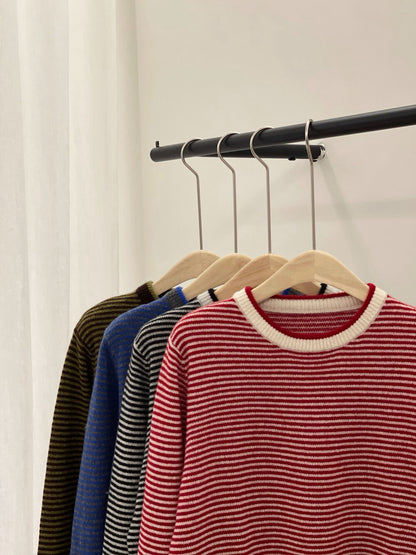 // 100%wool細間條包邊毛衣