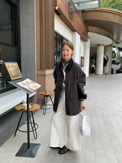 // 經典款撞色領口中長款trench coat