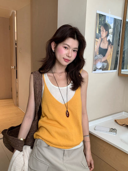 // 真兩件可拆開背心+吊帶撞色套裝