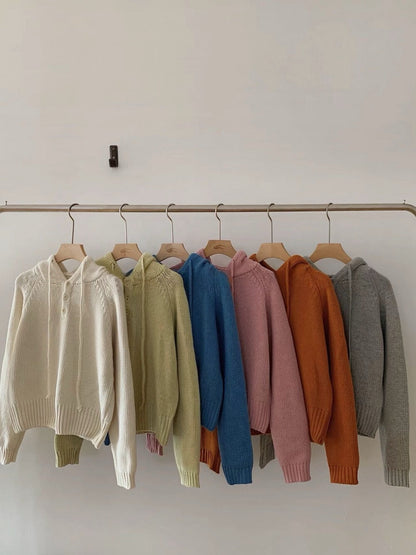 // 顏色超美鈕扣連帽毛衣