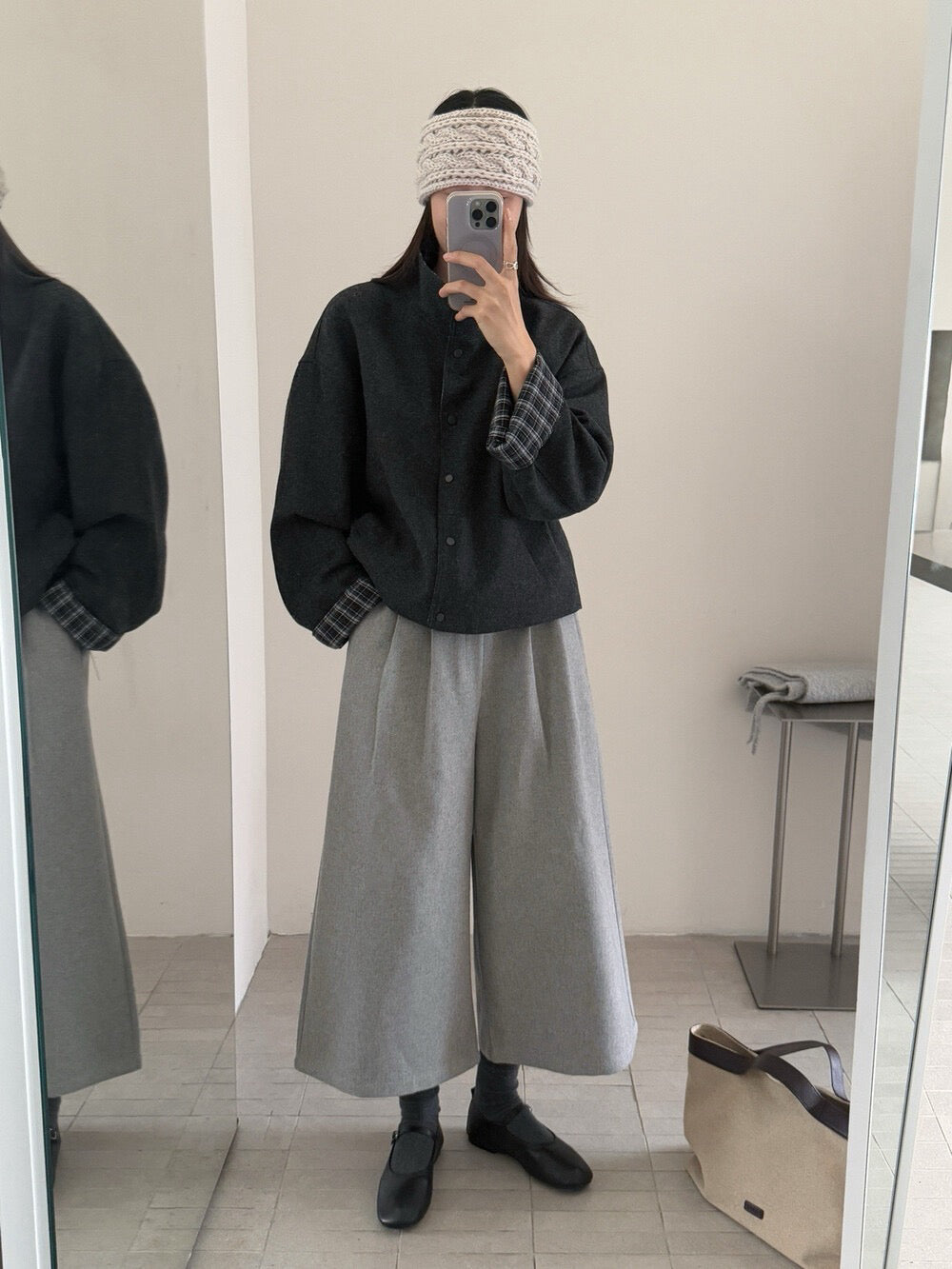 // 10%wool帥氣八分壓褶毛呢褲