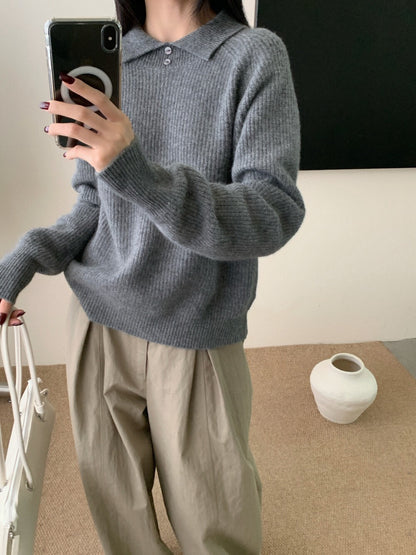 // 50%綿羊毛鈕扣翻領直紋NT