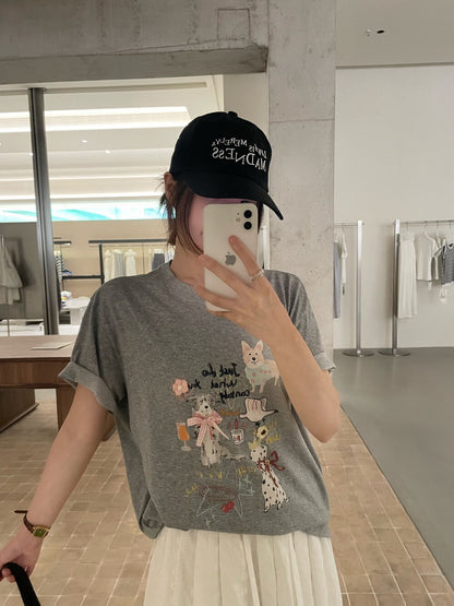 // 立體蝴蝶結可愛狗狗圖案TEE