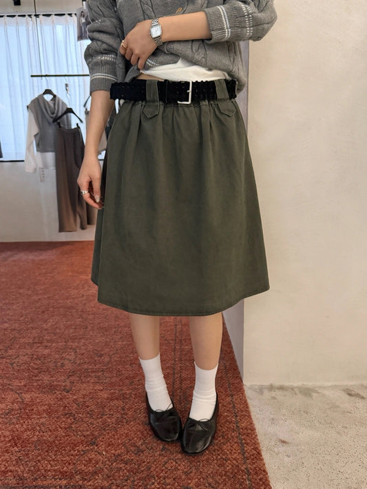 S31 / 粗裙頭工裝壓褶五分短裙(連腰帶)