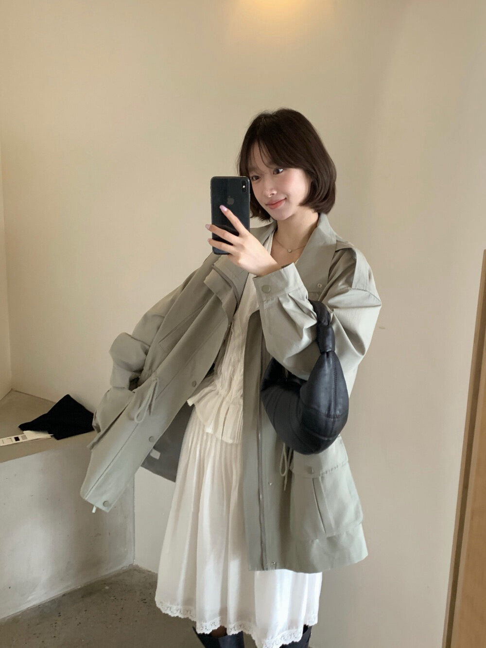 🫒 帥氣可立領束腰口袋工裝外套
