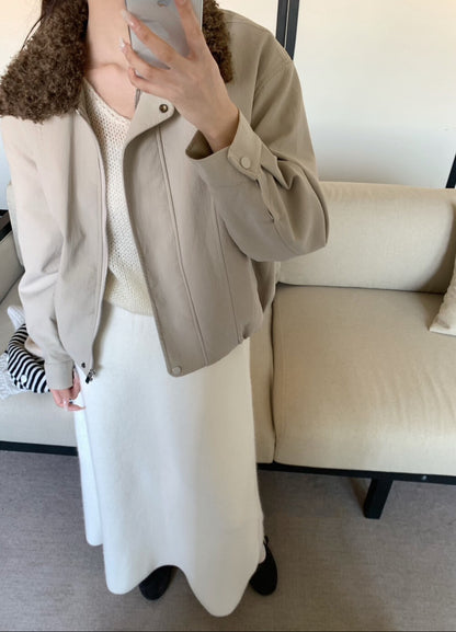 // 拼接卷毛領設計感短外套