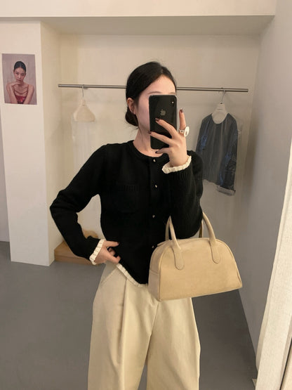 // 精緻鈕扣拼接百褶邊口袋軟糯CD