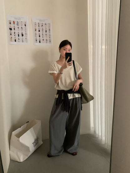 // 天絲麻假兩件親膚TEE