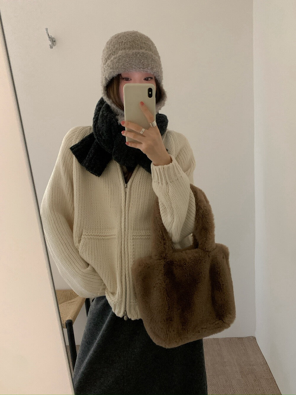 // 大口袋翻領粗棒織拉鍊CD