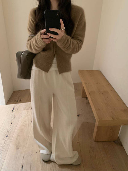 // 60%wool質感極簡風中線休閒褲