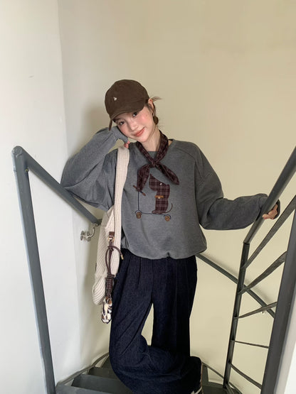 // 滑板小狗連絲巾衛衣