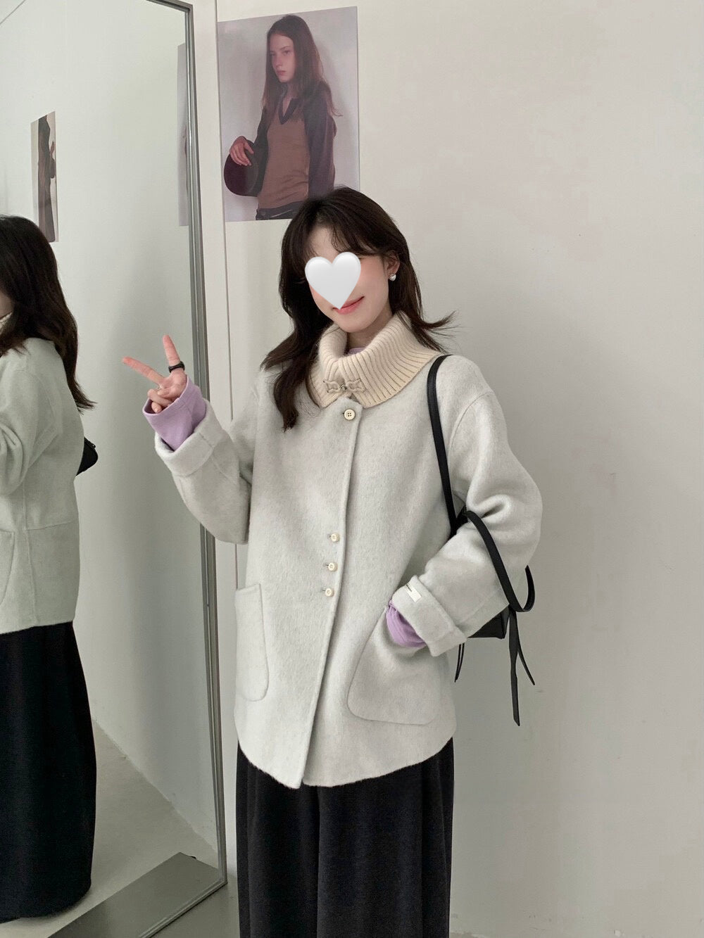 // 100%羊毛拼針織領雙面手工外套