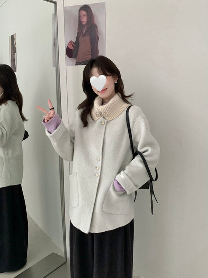 // 100%羊毛拼針織領雙面手工外套