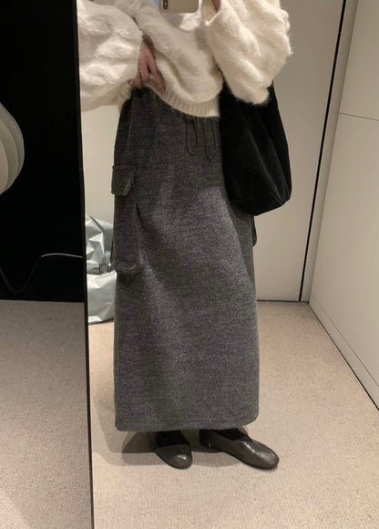 // 50%羊毛雙口袋工裝毛呢半裙