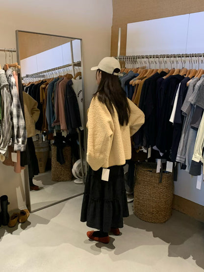 // 圈圈絨可立領中長外套