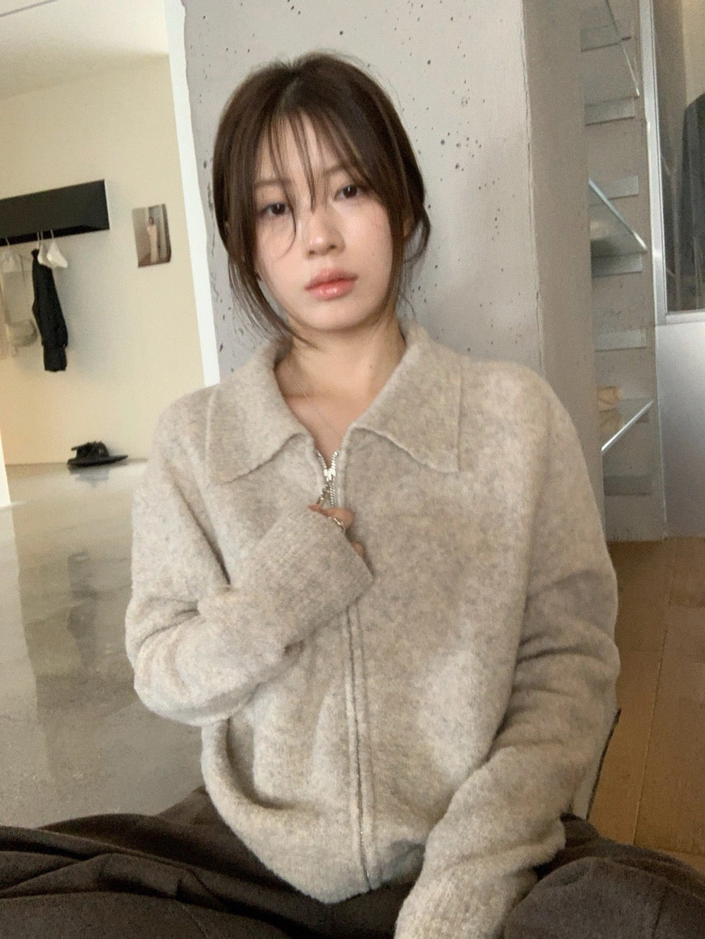 C88 / 軟糯感羊毛拉絨翻領拉鍊外套(82%羊毛)