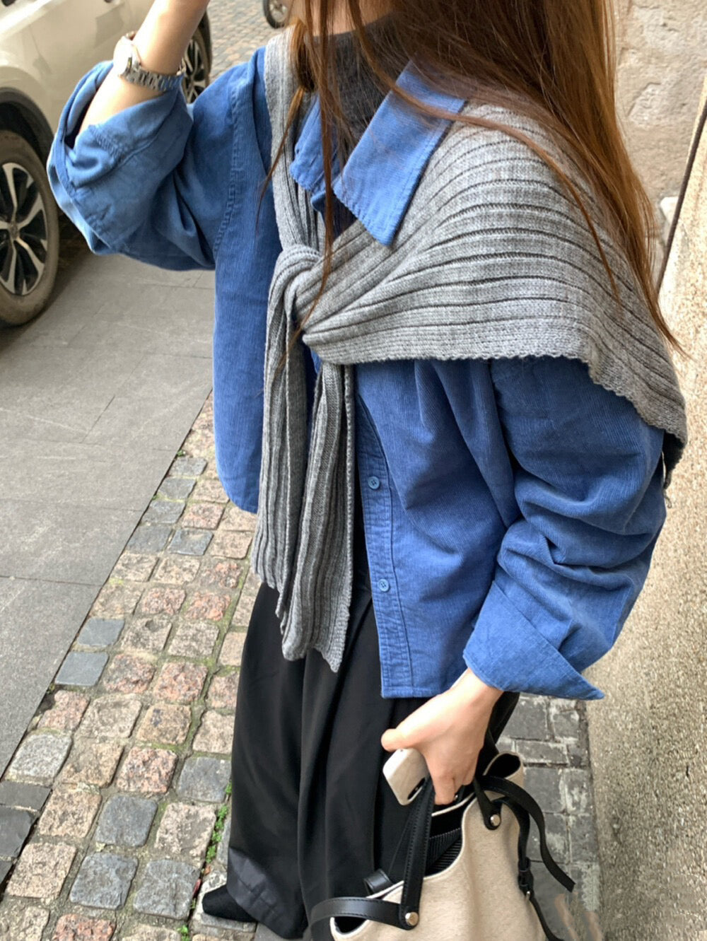 // 連披肩燈芯絨中短款SH