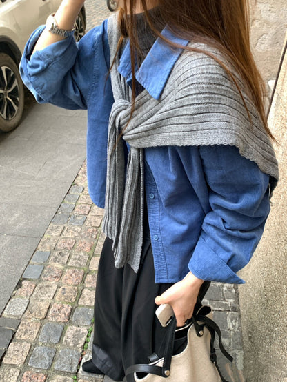 // 連披肩燈芯絨中短款SH