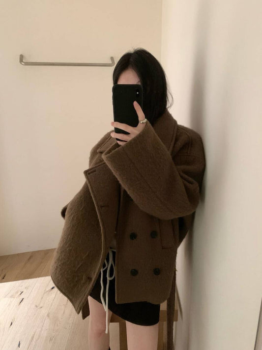 // 55%羊毛復古雙排扣毛感外套