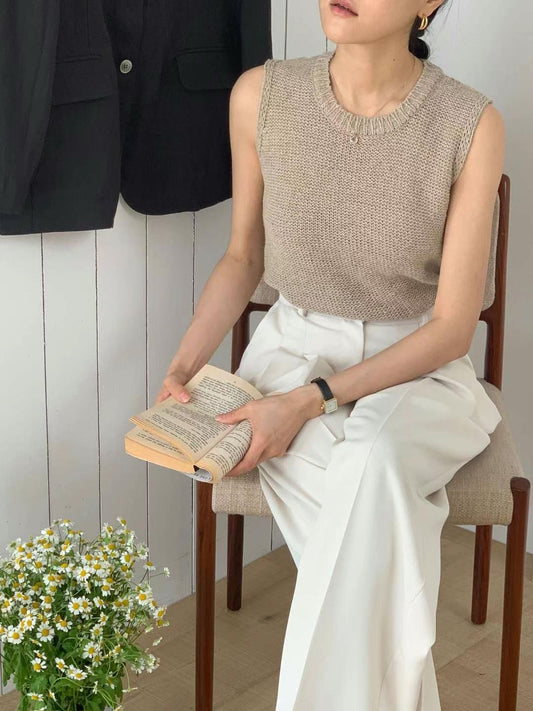 // premium linen圓領口背心