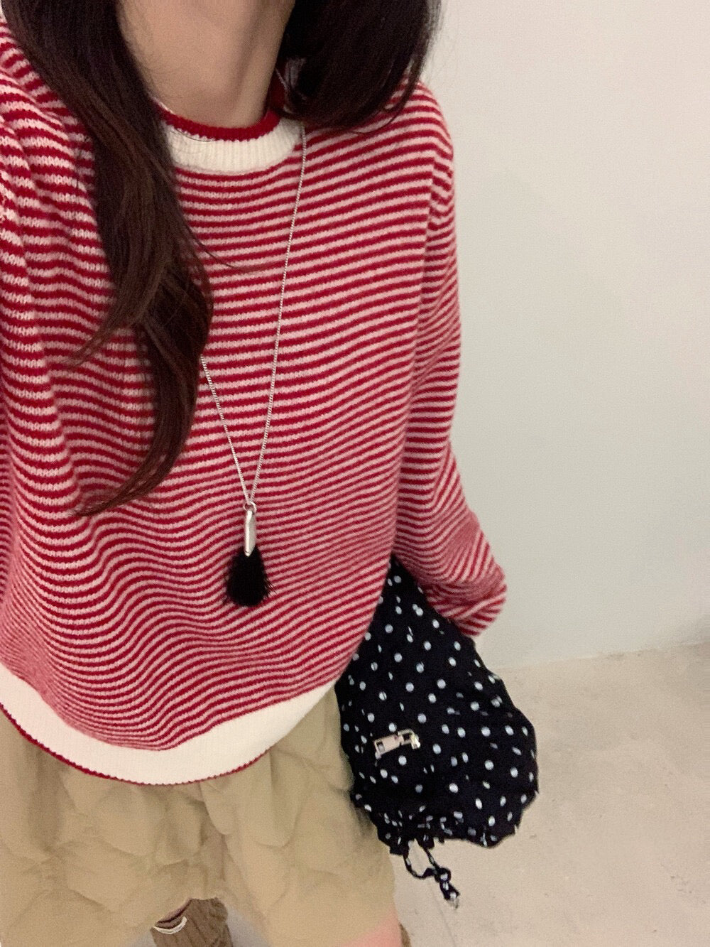 // 100%wool細間條包邊毛衣