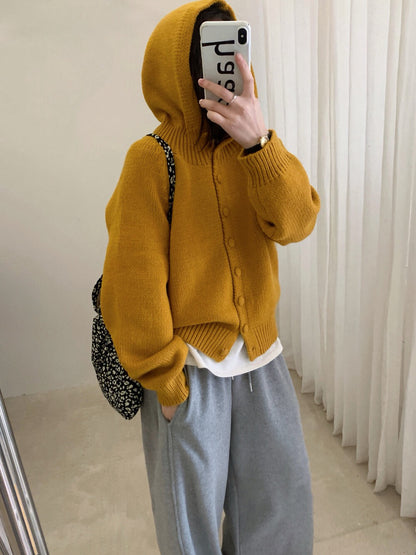 // 質感包扣連帽排扣毛衣