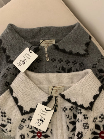 // 30%綿羊毛屬於聖誕的花紋包邊翻領拉鍊CD