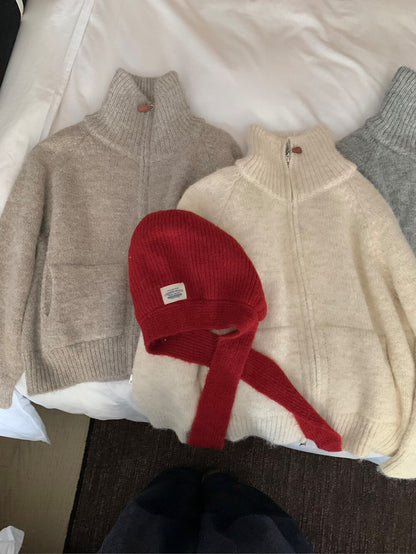 // 慵懶高級感上下拉鍊可立領口袋CD