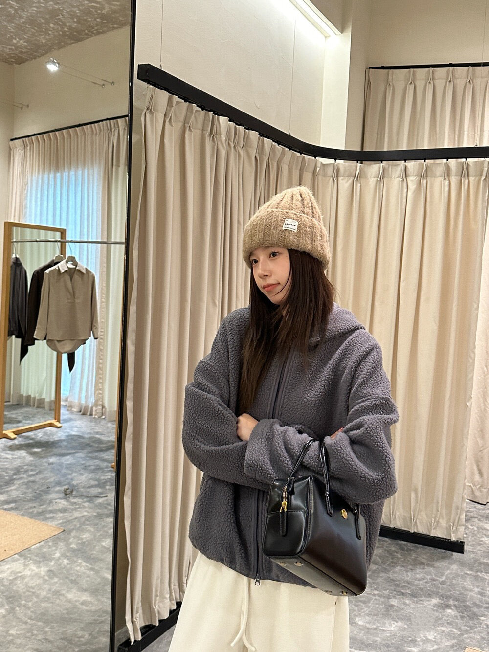 // 休閒感羊羔毛連帽外套