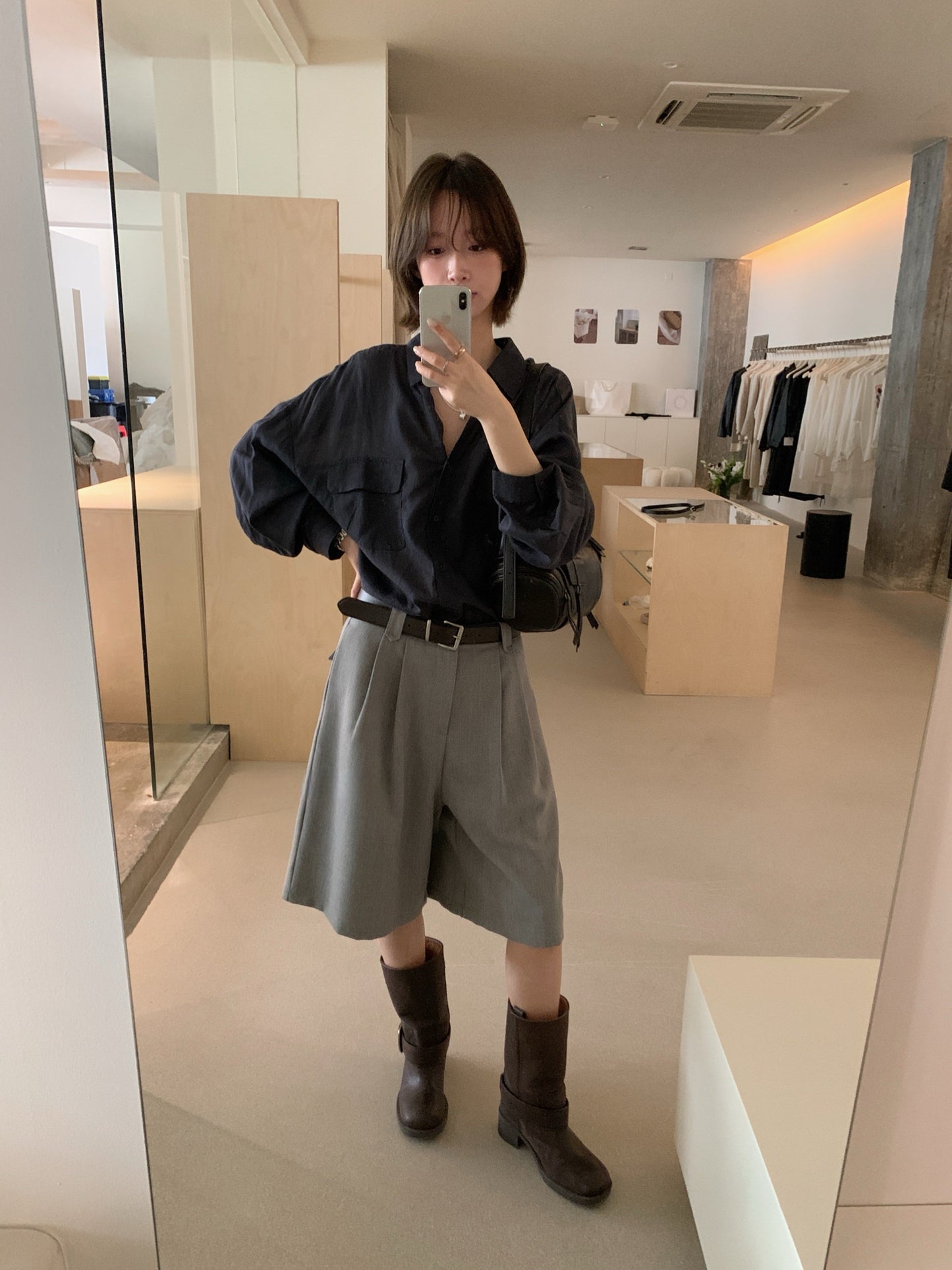 // 100%小v翻領口袋SH