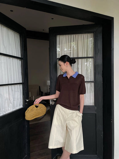 B81 / 撞色翻領polo短袖針織上衣