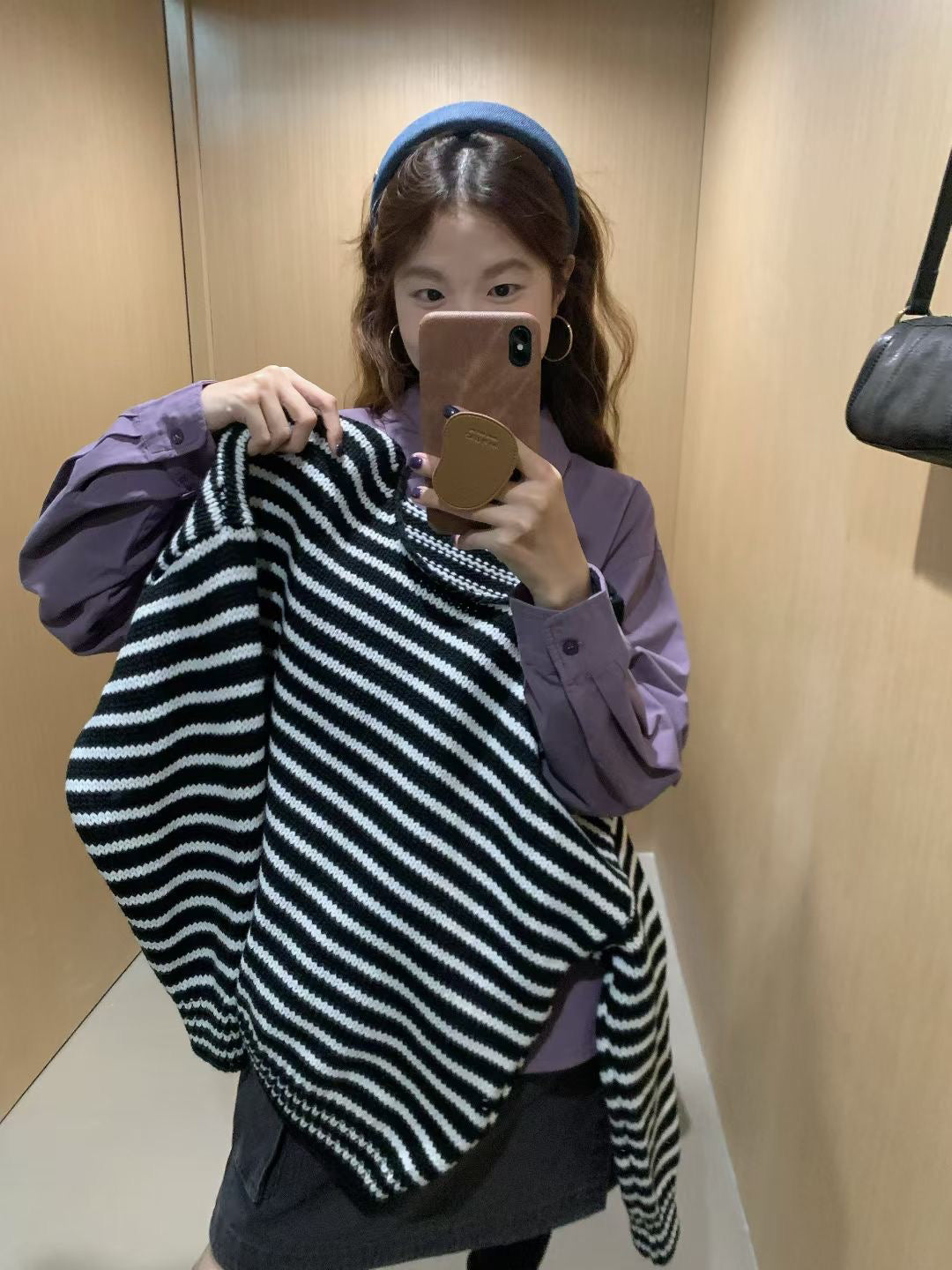 // 慵懶間條粗針毛衣