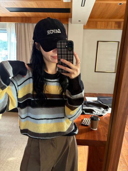 // 復古感撞色間條圓領10%羊毛NT