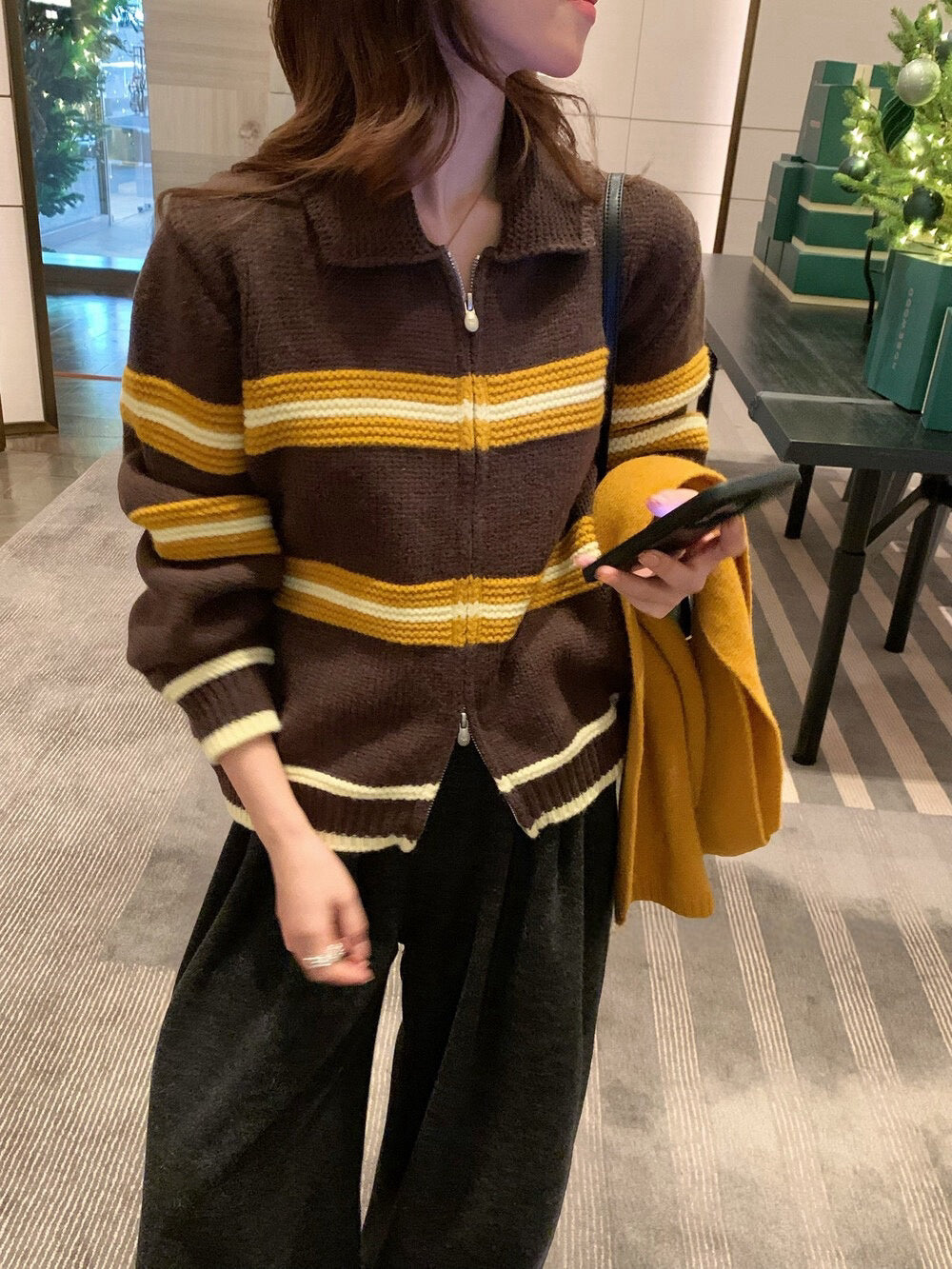 // 復古感撞色織紋間拉鍊CD