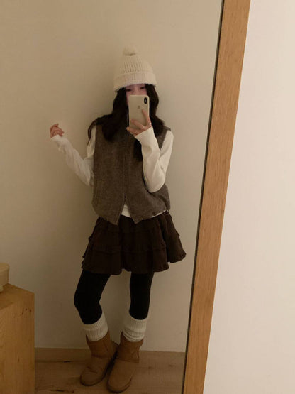 // 40%羊毛小立領拉鍊背心外套