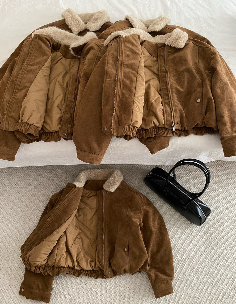 // 復古拼羊羔毛領麂皮絨外套