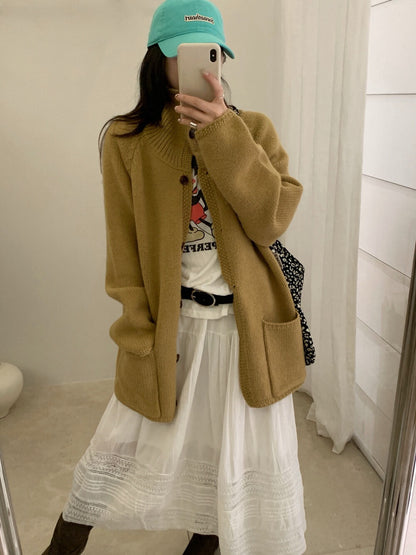 // 小半領口袋排扣中長CD