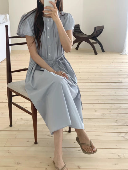 (現貨) // 小廓型袖子壓褶連腰繩恤衫款OPS