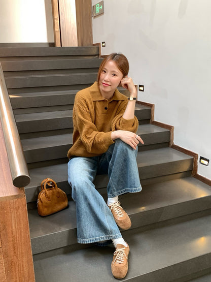 // 慵懶感直織紋軟糯翻領NT