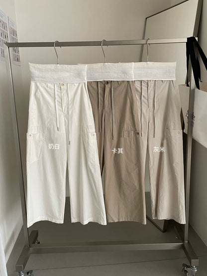 // 帥氣口袋工裝抽繩全長褲