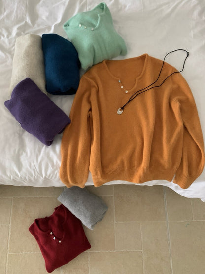 // 50%raccoon+30%cashmere超親膚小V領鈕扣NT