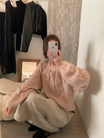 // 大圓領扭紋麻花10%馬海毛NT