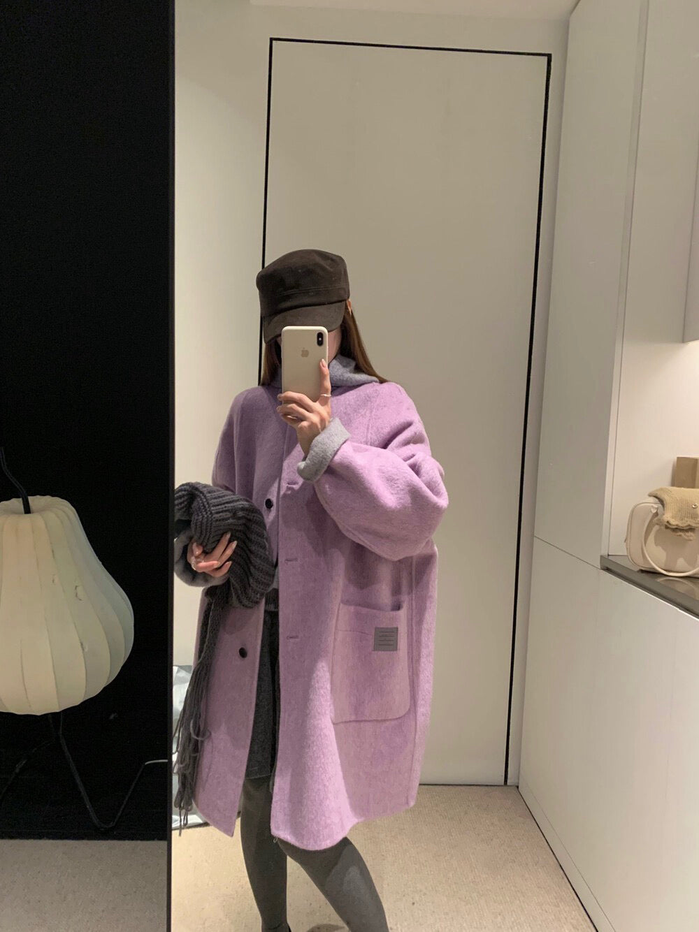 // 100%羊毛可拆針織帽內撞色手工外套