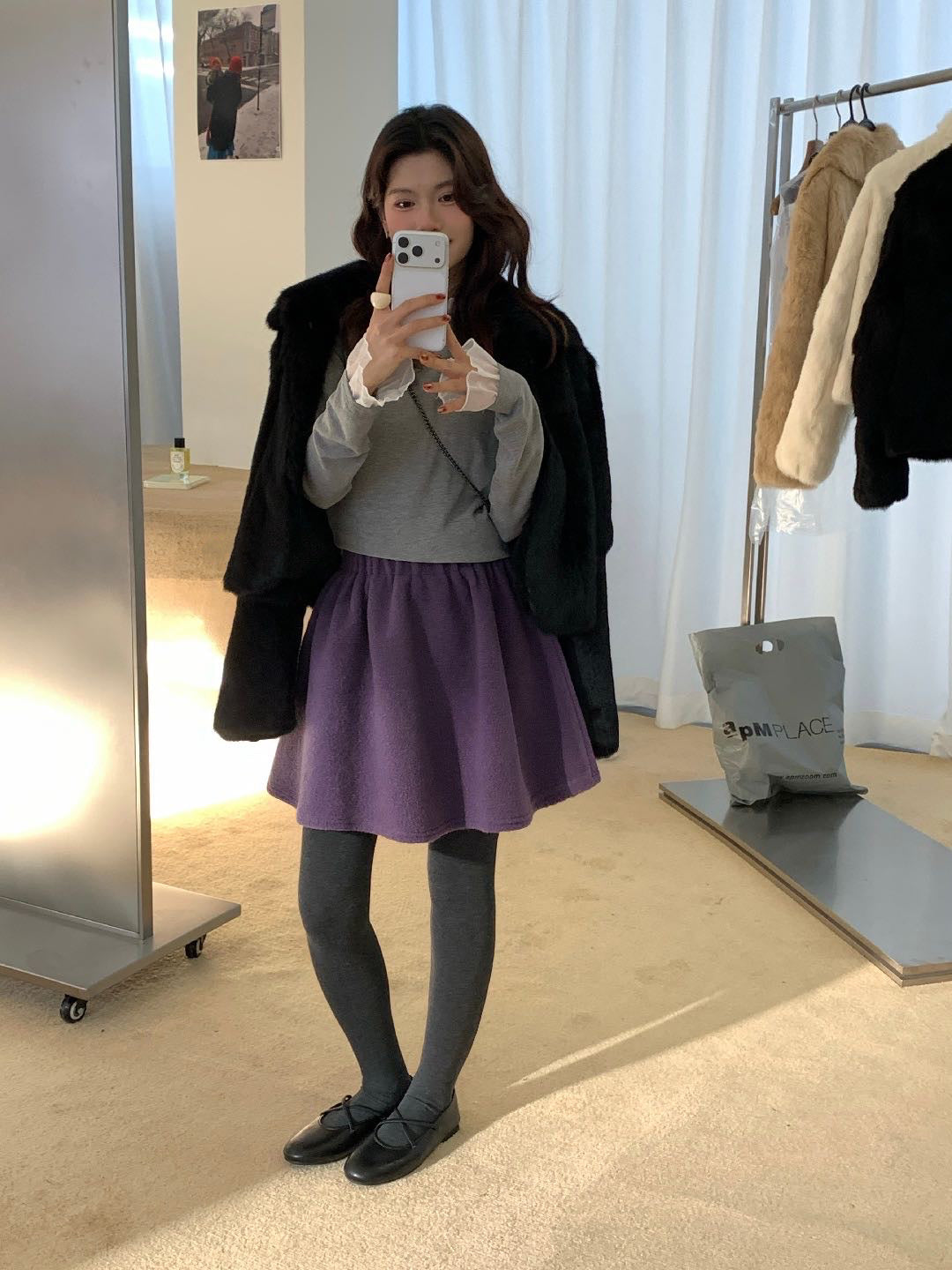 // 超顯瘦遮肉廓型毛呢短裙