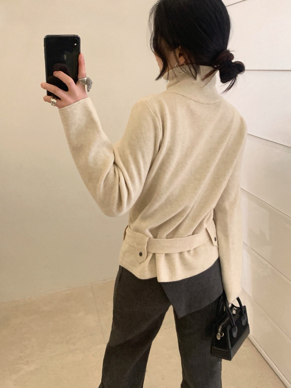 // 立領綁腰帶針織CD