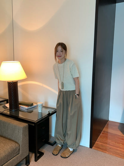 // 粗針織感肌理感5%羊毛短袖NT