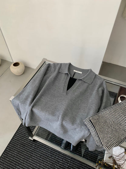 // 自帶造型假兩件小v翻領NT